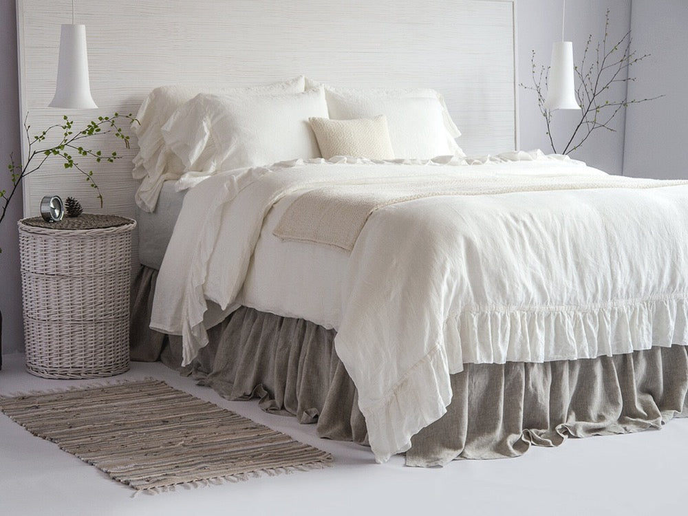 Linen Duvet Cover Stone Washed French Vintage Ruffle 100% European Flax Super Soft Natural